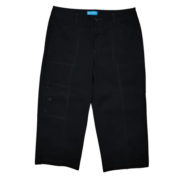 Dockers Women Capri Pants Size 8 Black Contrast Stitching Baggy 5 Pockets - Picture 1 of 8